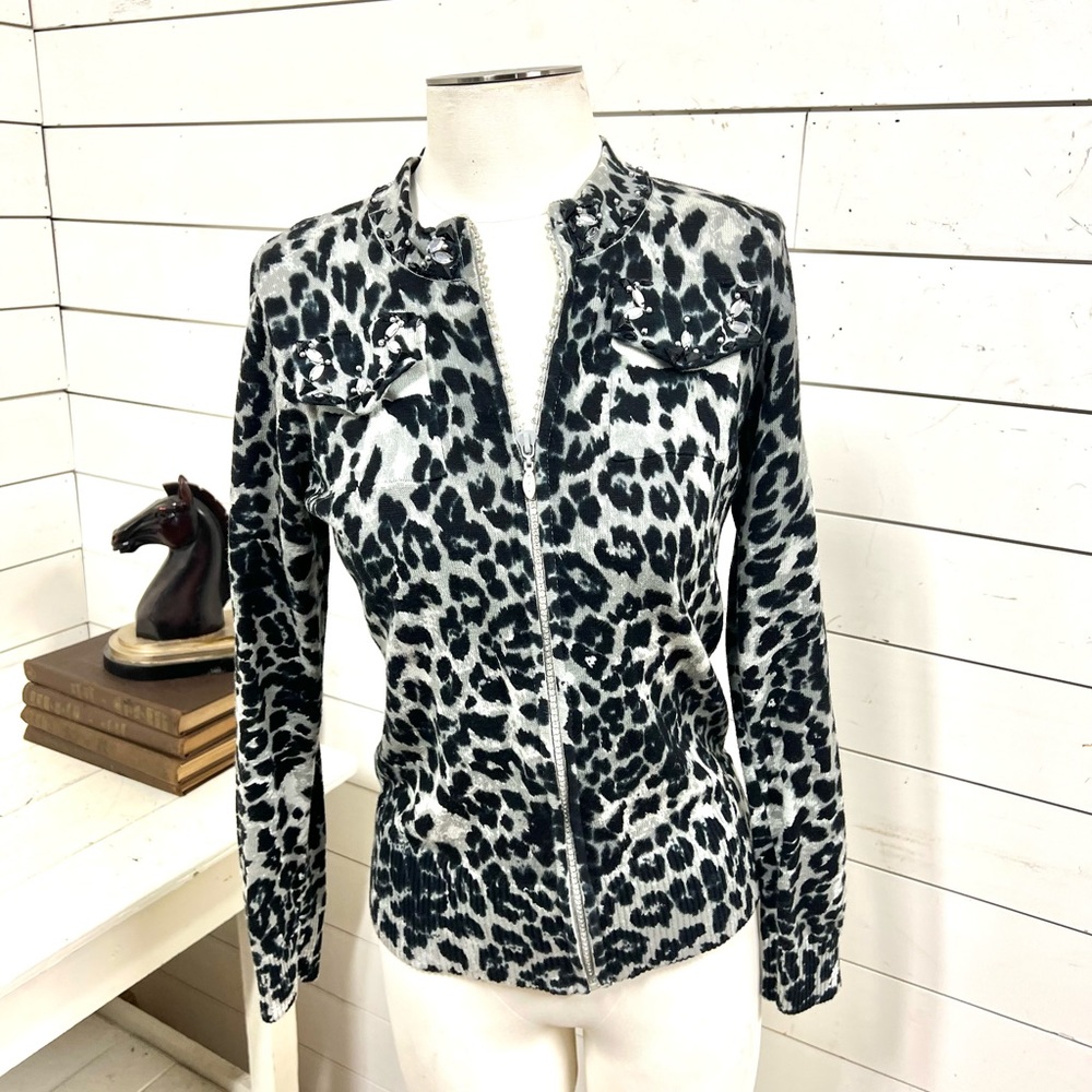 Berek gray black jacket zip up top small glitter rhinestone
